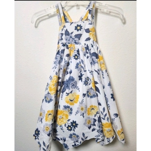 Joie Other - Joie White Blue Yellow‎ Floral Girls Sun Dress 4T Smocked Lined Handkerchief Hem